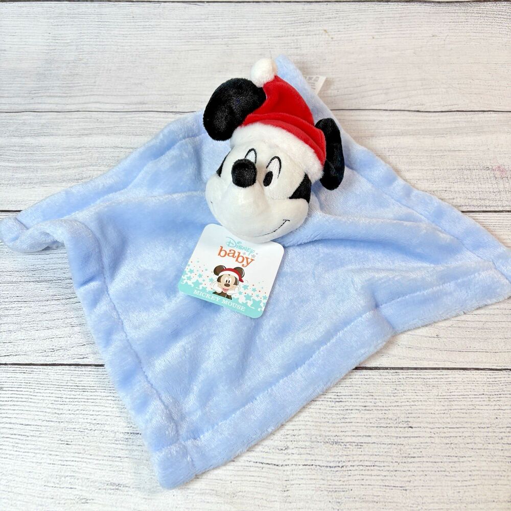 Baby Mickey Mouse Santa Lovey Blue Plush 12" x 12" Hat Lambs & Ivy Christmas NEW